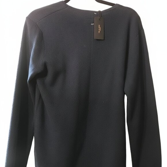 Rag & Bone Navy Bennet Crew Sweater, Size S, NWT Waffle Pointelle Wool/Cotton - Picture 2 of 10